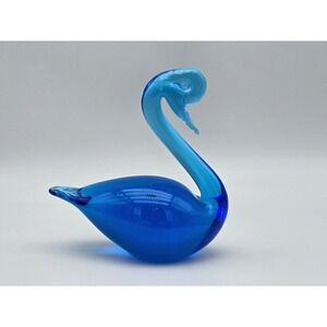 Vintage‎ Blown Glass Swan Goose Bird Cobalt Blue Paperweight Small Figurine 4"